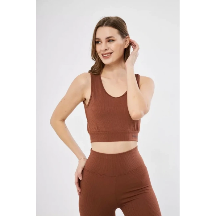 Fitilli Baskılı Crop  Kahve