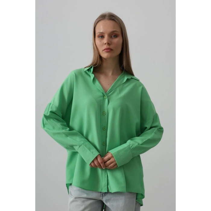 Geniş Manşet Detaylı Gömlek  A.Yeşil