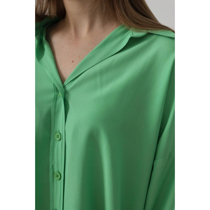 Geniş Manşet Detaylı Gömlek  A.Yeşil