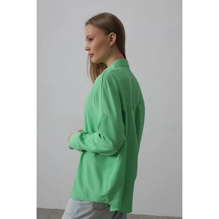 Geniş Manşet Detaylı Gömlek  A.Yeşil