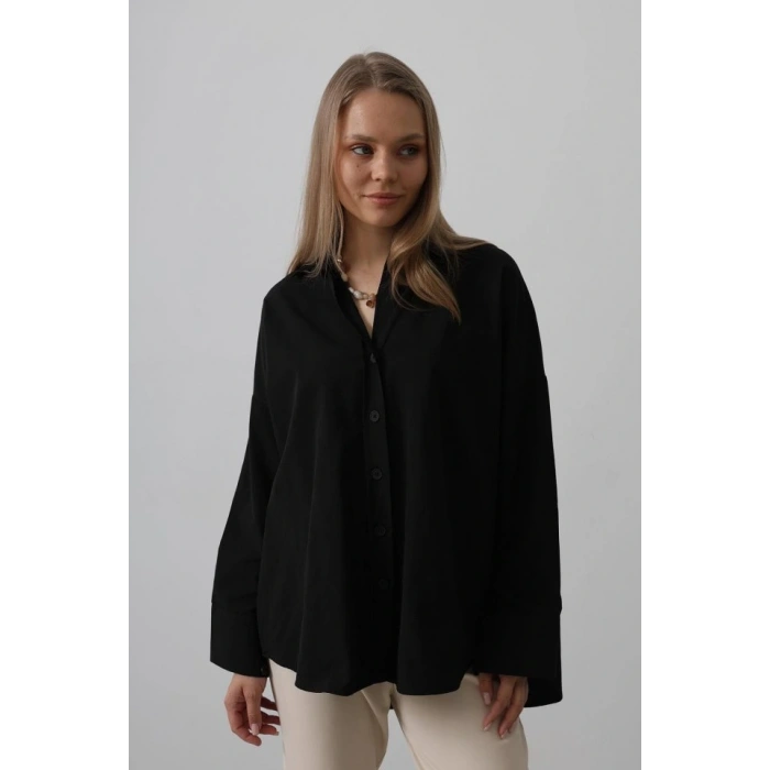 Geniş Manşet Detaylı Gömlek  iyah
