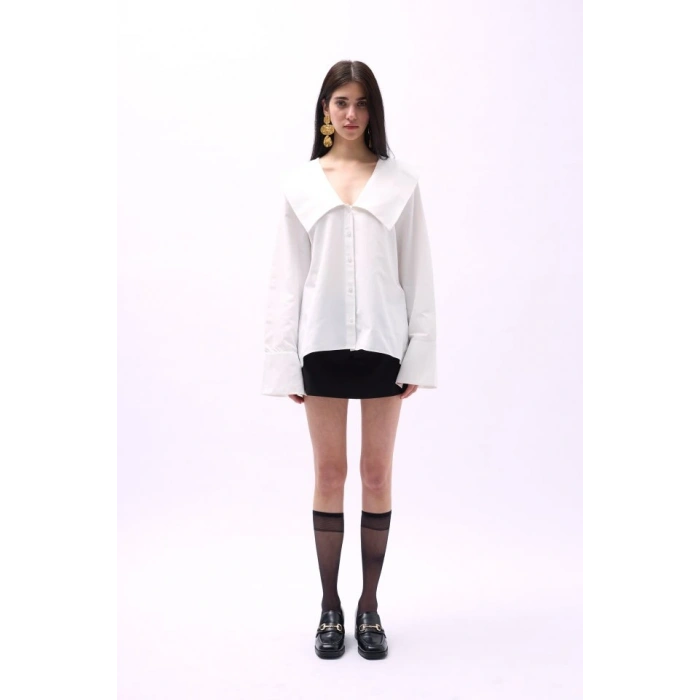 Geniş Yaka Volan Kol Gömlek