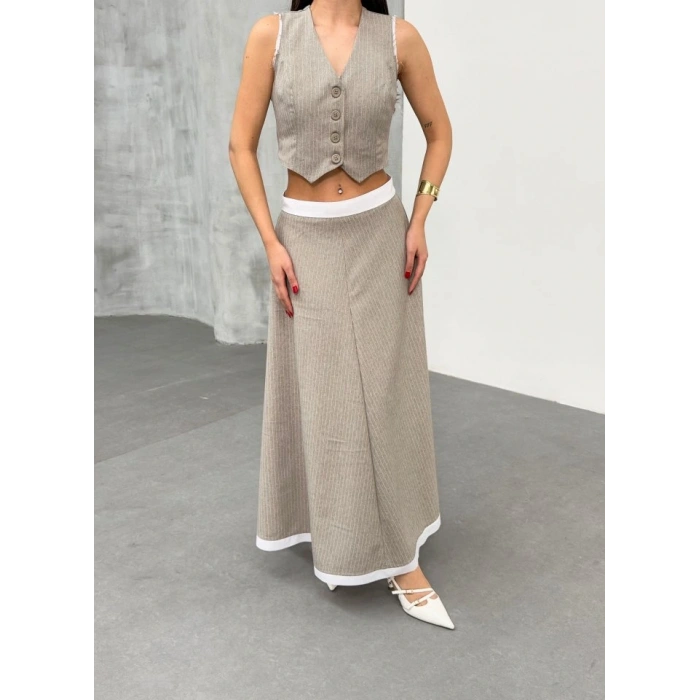 Gi̇o Çi̇zgi̇li̇ Garni̇li̇ i̇di̇ Etek Yelek Takim