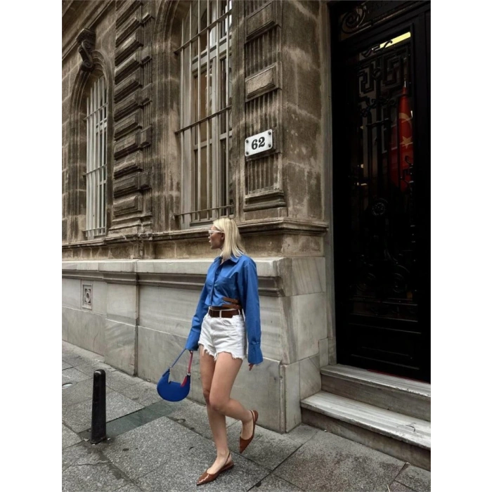 GÖEK POPİN CROP YAN ÇİFT KEER DETAYI  avi