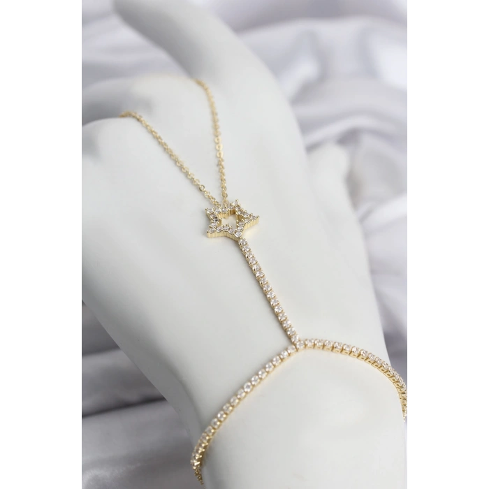 Gold Renk Pirinç Zirkon Taşlı Yıldız Model Şahmeran