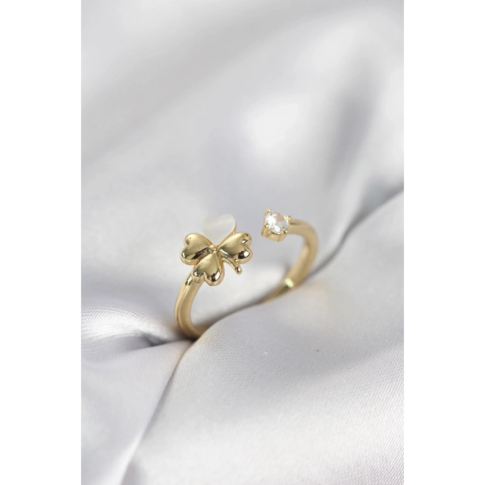 Gold Renk Yonca Model Sedefli Kadın Yüzük