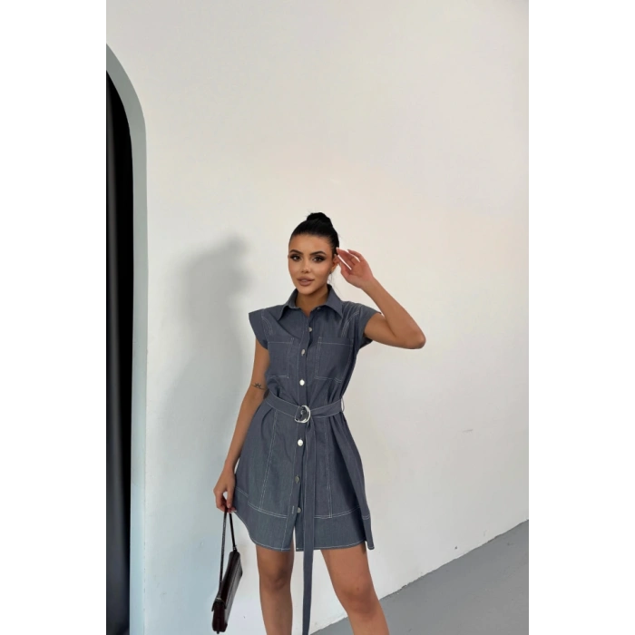 GÖMLEK ELBİE KOLUZ TENCEL KUMAŞ  Mavi