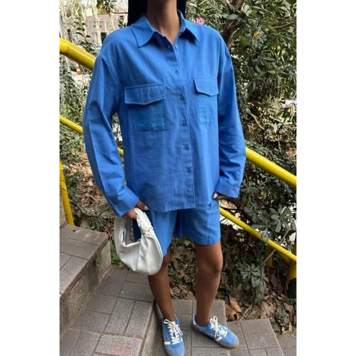 Gömlek Ve Şort Flamlı Keten Takım 10130