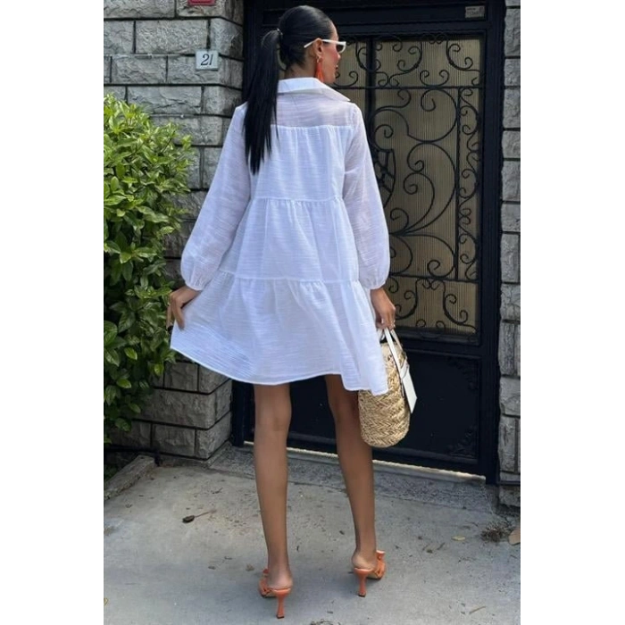 Gömlek Yaka Pileli Elbise 2898