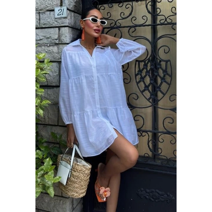 Gömlek Yaka Pileli Elbise 2898