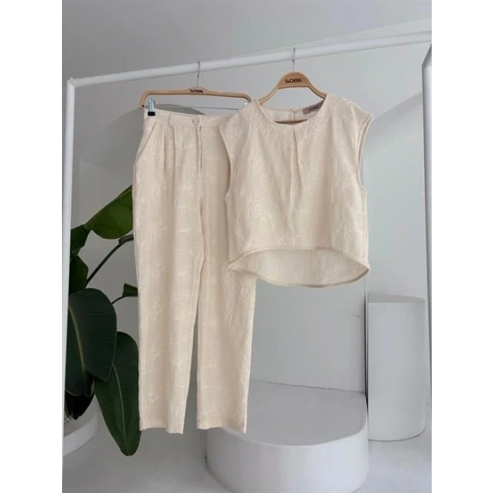 halina üzüne Nakışlı Crop Takım 979608