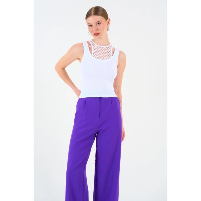 İçi Dantelli Kaşkorse Atlet  Beyaz