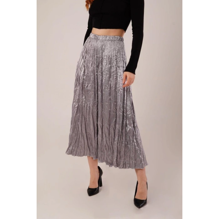 idi Boy Pileli Saten Gri Etek