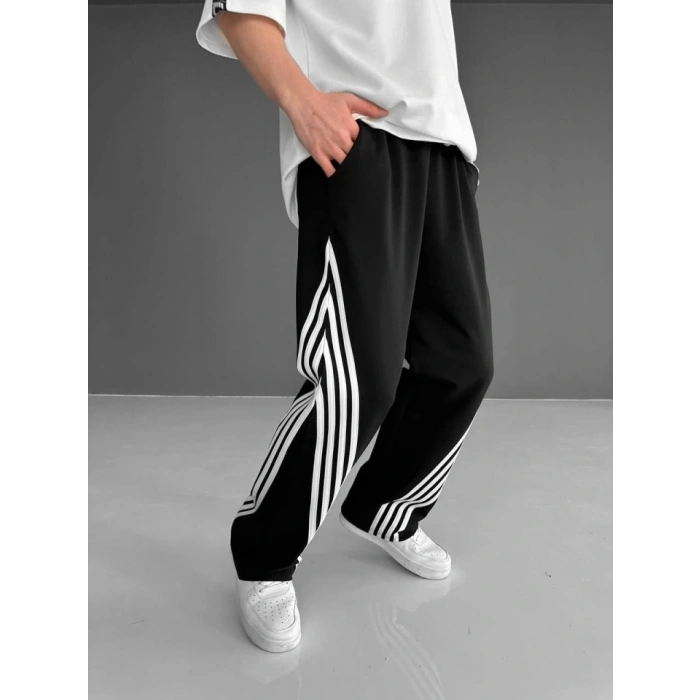 İki İplik Kumaş Şeritli Alt Esofman  iyah