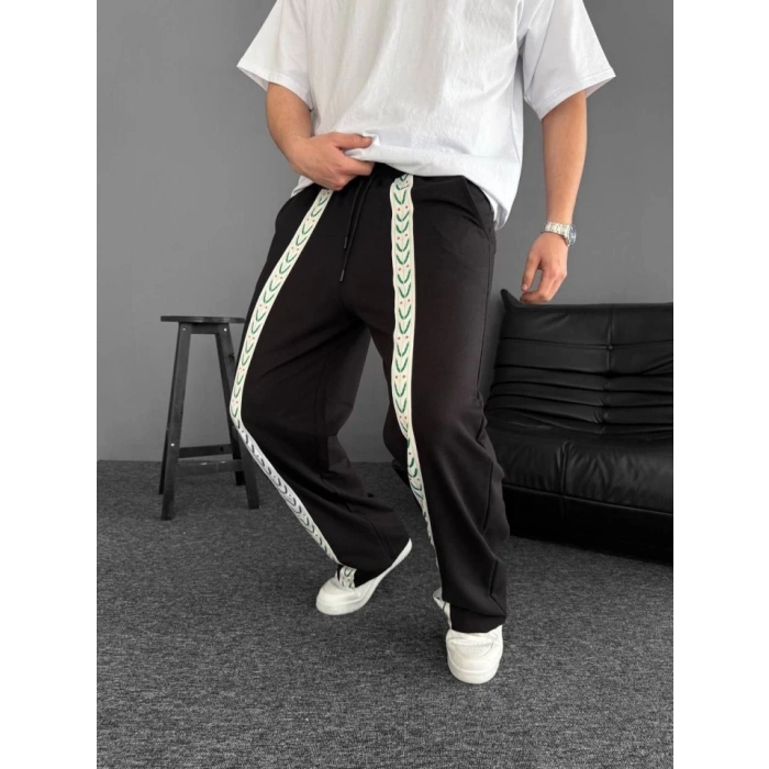 İki İplik Kumaş Şeritli Alt Esofman  iyah