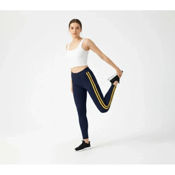 ikralı Yan arı Şeritli Detaylı Tayt  iyah