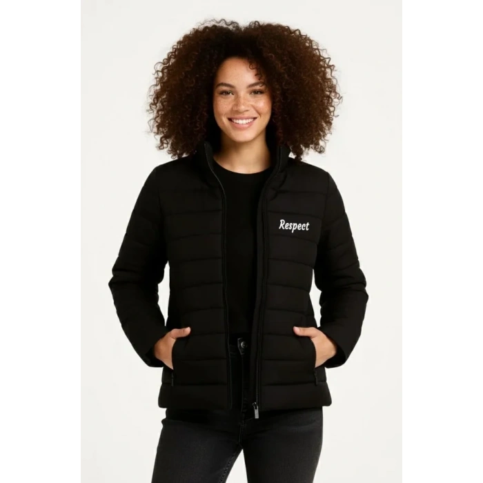 ikro u İtici Kapitone Baskılı Astarlı Fermuarlı Bomber ont  iyah