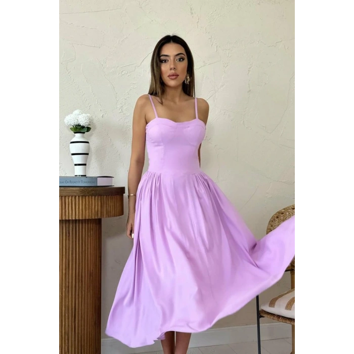 ila Göğüs Kuplu Uzun Büzgülü Elbise