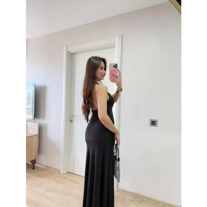 ırt Dekolteli Uzun Kollu Elbise  iyah