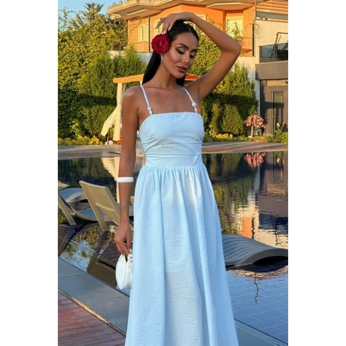 ırtı Çapraz İpli Boncuk Detaylı Elbise 290208