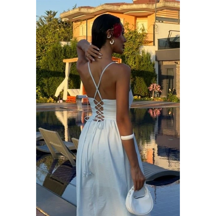 ırtı Çapraz İpli Boncuk Detaylı Elbise 290208