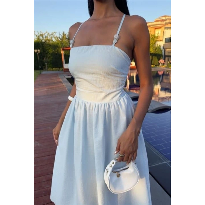 ırtı Çapraz İpli Boncuk Detaylı Elbise 290208