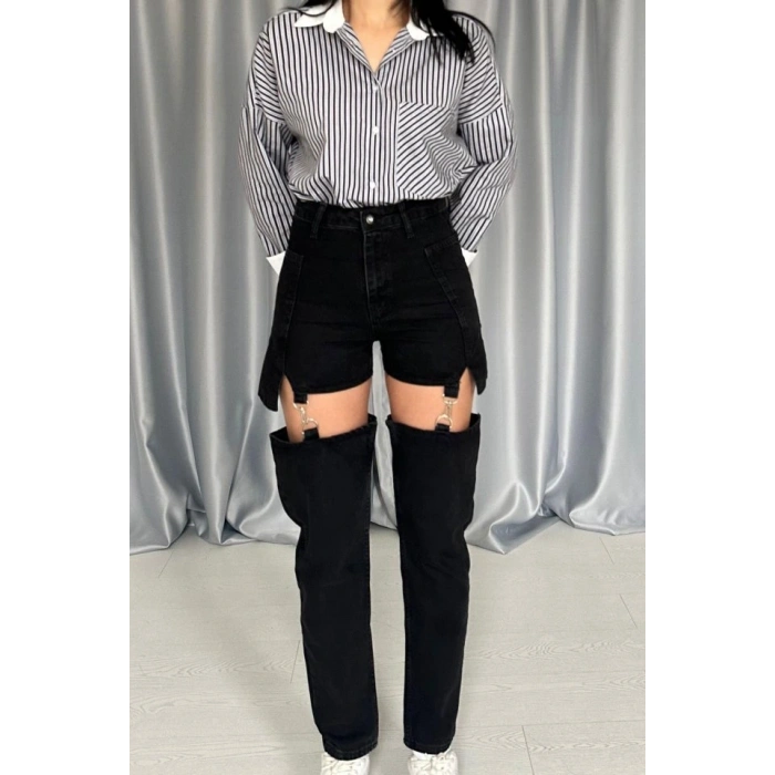 iyah Askılı İki Parça Jeans Pantolon