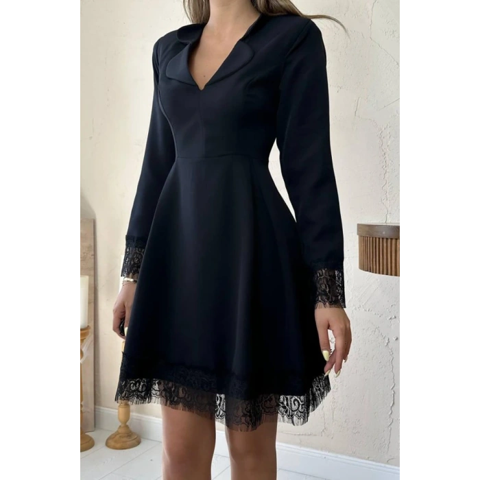 iyah Dantel Detaylı Kruvaze Yaka Elbise