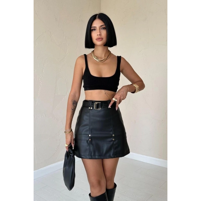 iyah Kemerli Mini Deri Etek