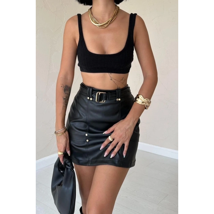 iyah Kemerli Mini Deri Etek