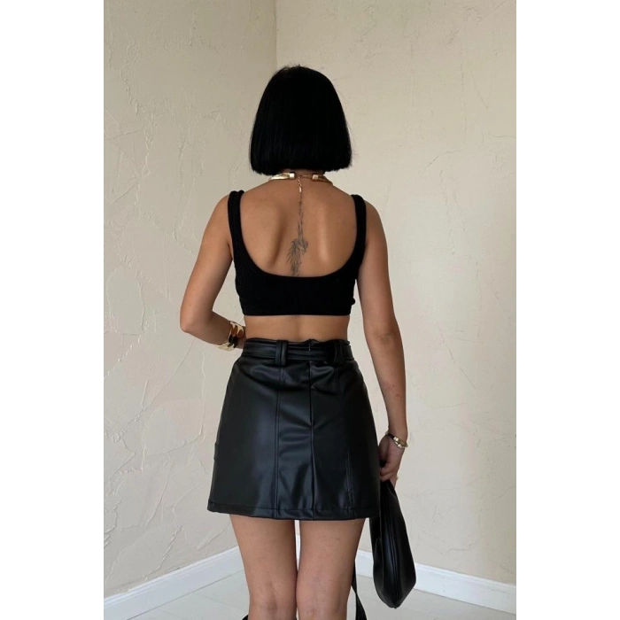iyah Kemerli Mini Deri Etek