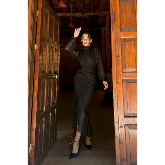 iyah Önü Büzgülü Şifon Elbise