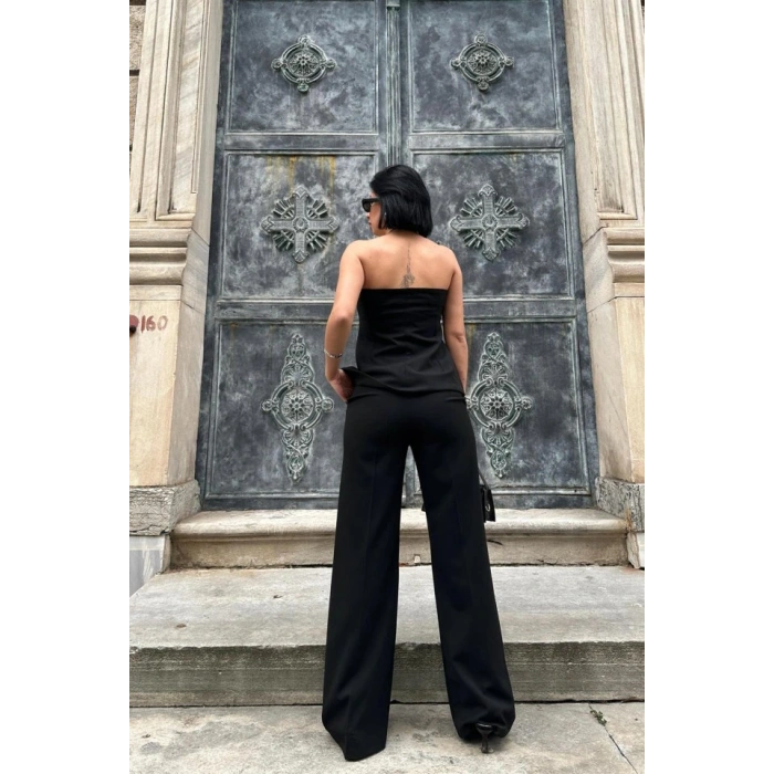 iyah traplez Düğmeli Crop Ve Pantolon Takım