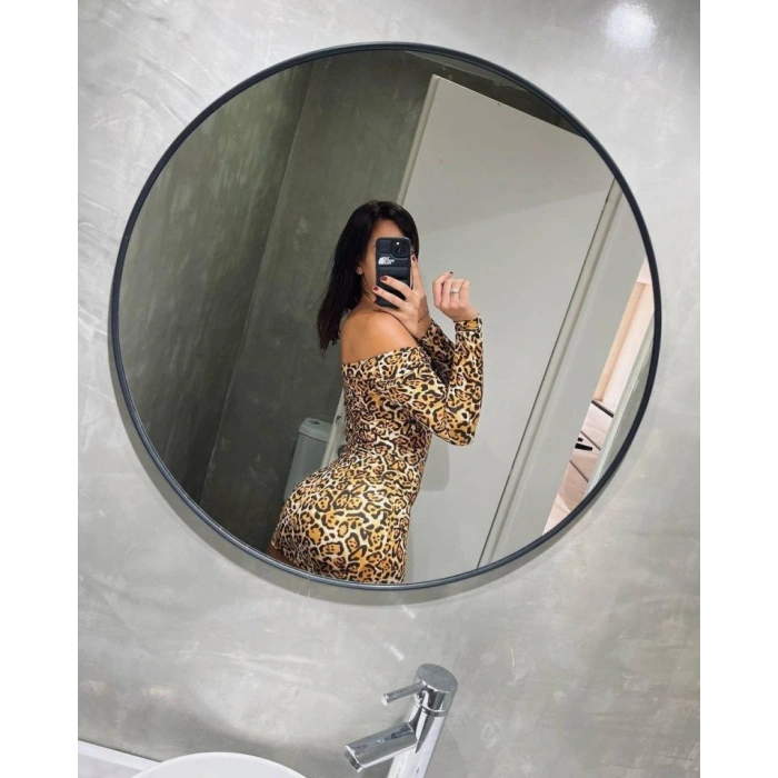 Kadın adonna endil Yaka Leopar Desen ini Elbise