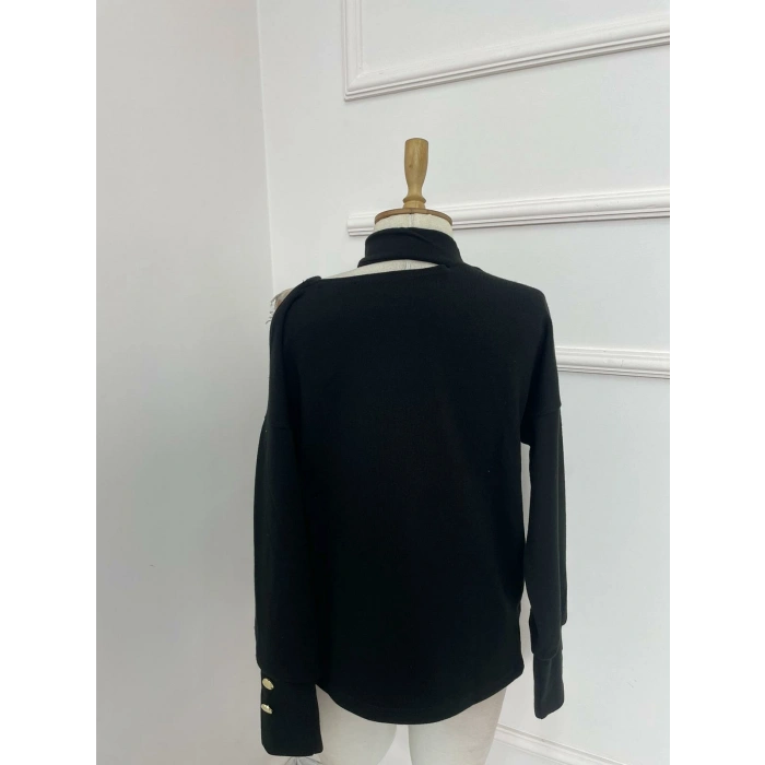 Kadın Akrilik Kumaş Toka Detaylı Oversize Bluz