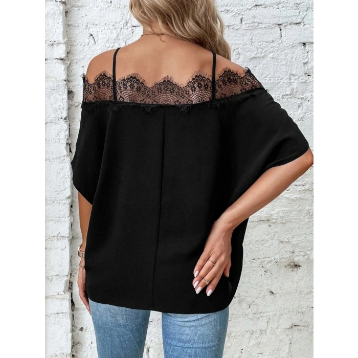 Kadın Askılı Dantel Janjan Krep Bluz