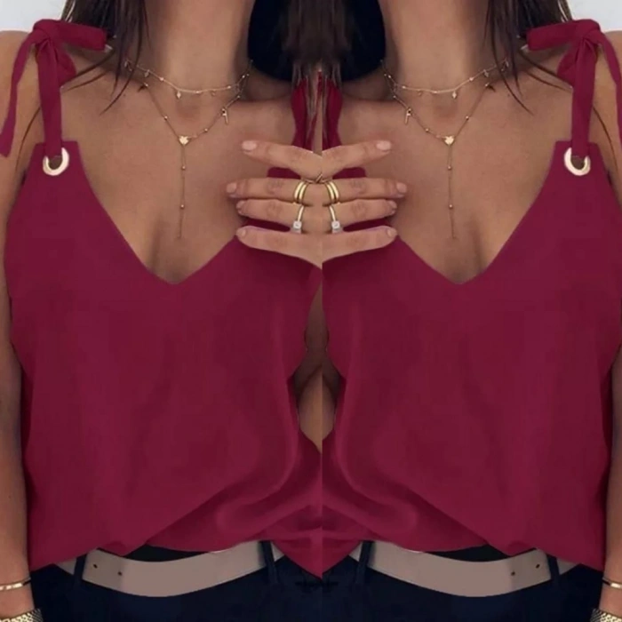 Kadın Askılı Kuş Gözü Detay Sandy Kumaş Bluz