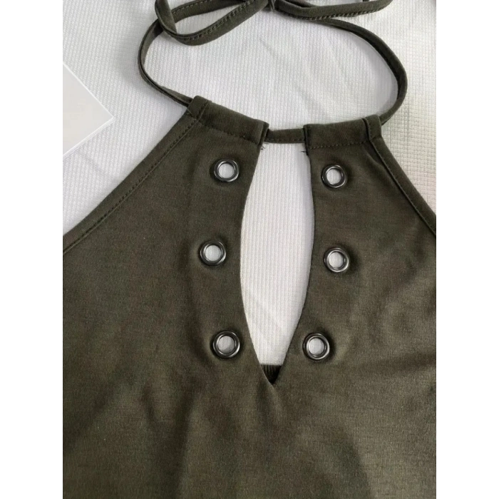 Kadın Askılı Kuş Gözü Ve Dekolte Detay Boyundan Bağlamalı Viskon Bluz