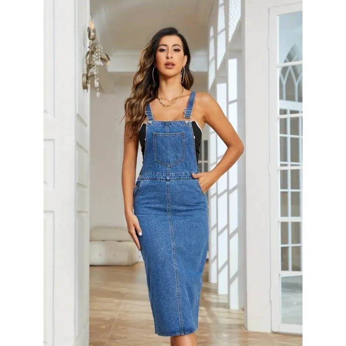 Kadın Askılı önü Cepli Diz Altı Kot alopet