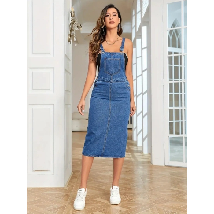 Kadın Askılı önü Cepli Diz Altı Kot alopet