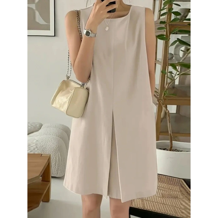 Kadın Askılı Sıfır Kol A Kesim Detaylı Ithal Krep Elbise