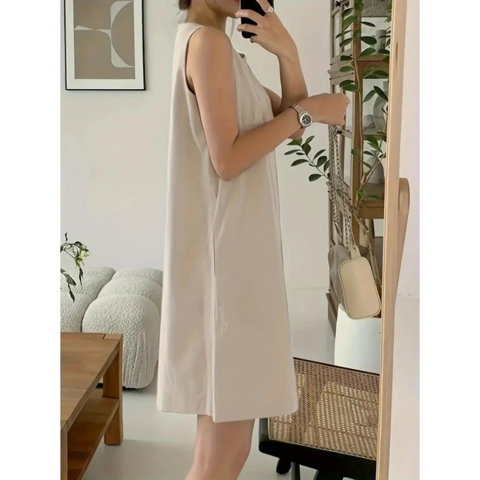 Kadın Askılı Sıfır Kol A Kesim Detaylı Ithal Krep Elbise