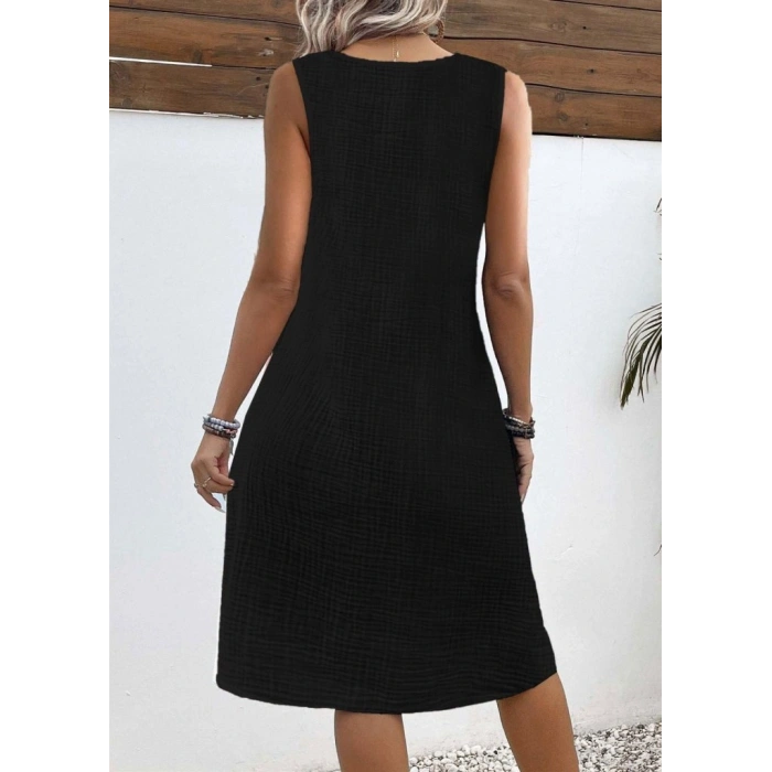 Kadın Askılı V Yakalı önden Düğmeli Narin Elbise