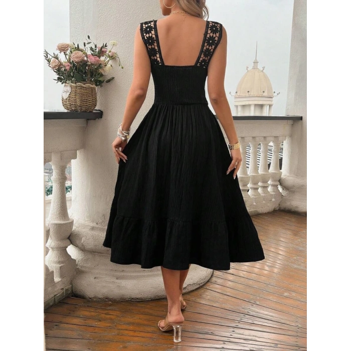 Kadın Askılı Ve Beli Dantel Detaylı Fırfırlı Uzun Bürümcük Elbise