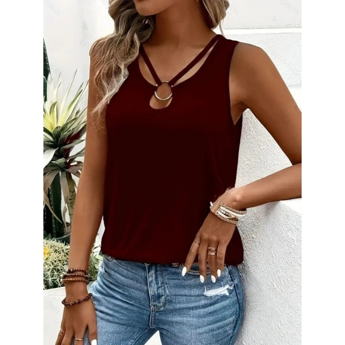 Kadın Askılı Yaka şerit Halka Detaylı Viskon Bluz