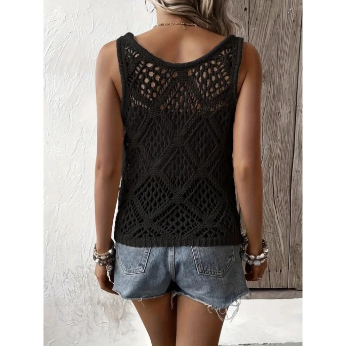 Kadın Askılı Yuvarlak Yaka Geometrik Desenli Triko Bluz