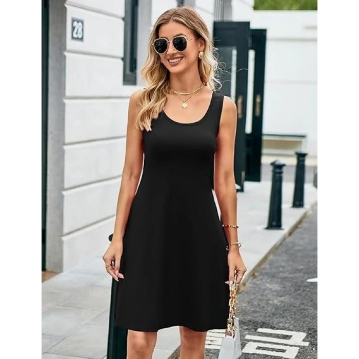 Kadın Askılı Yuvarlak Yaka Kısa Viskon Elbise