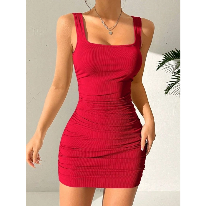 Kadın Askılı Yuvarlak Yaka Mini Kaşkorse Elbise