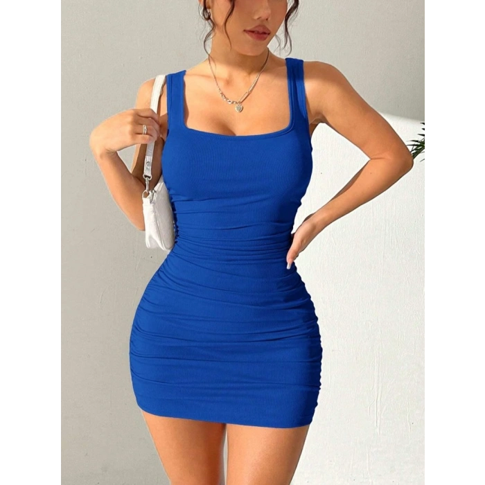 Kadın Askılı Yuvarlak Yaka Mini Kaşkorse Elbise