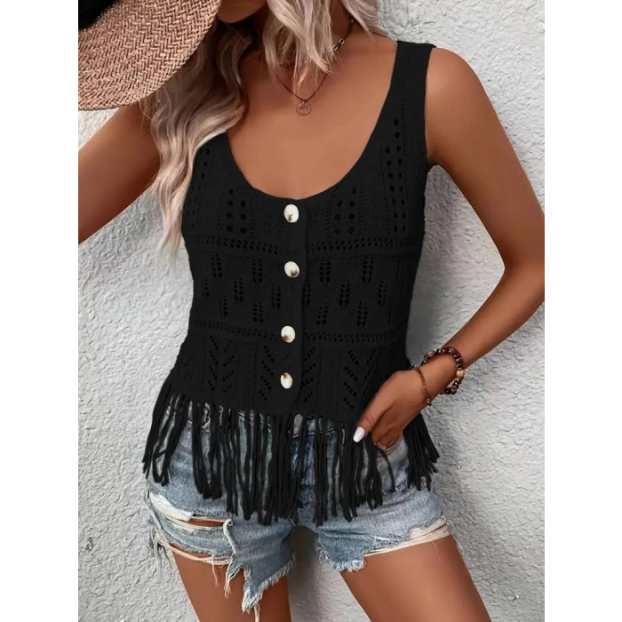 Kadın Askılı Yuvarlak Yaka önden Düğmelipüsküllü Triko Bluz